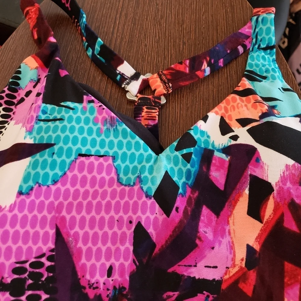 AQUA GREEN COLORFUL RACERBACK TANKINI TOP SIZE SMALL #